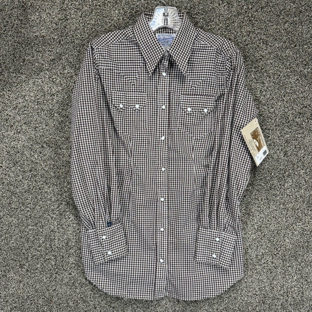 Rockmount Ranch Wear Shirt Womens L Gingham Check Sawtooth Pockets Western Rodeo